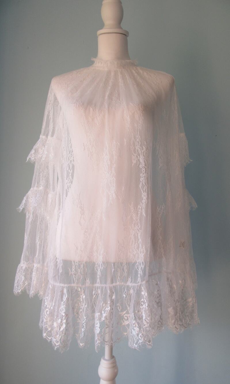 Sheer White Lace Dress Tunic Small Delicate Layered Ruffled Trim Bridal